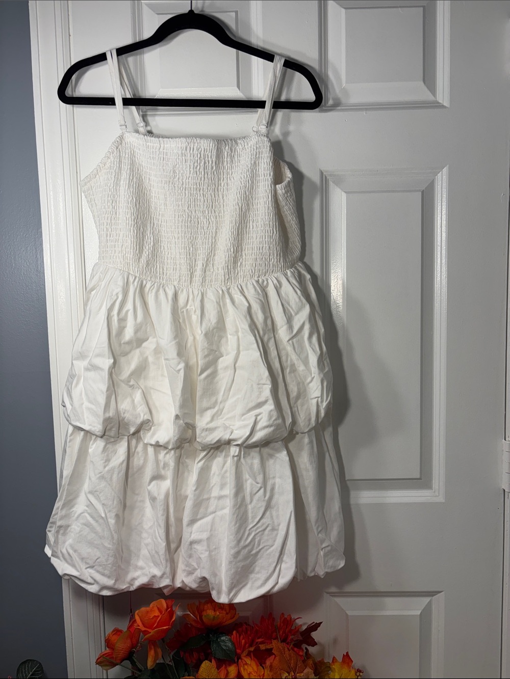 A New Day White Tiered Bubble Dress with Smocked Bodice XXL New Without Tags